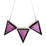 Trianthem Banner necklace, mermaid leather triangles, close view