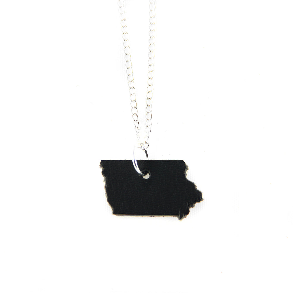 Black leather Iowa shaped necklace