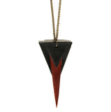 Deco triangle necklace with black and chestnut brown leather