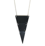 Black leather triangle necklace, cut into 3 sections.
