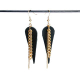 Black leather and Gold chain earrings