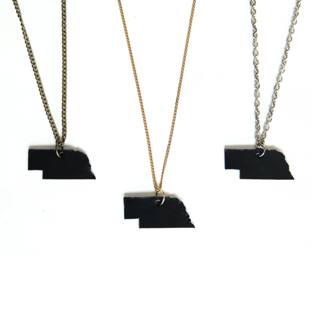 Black leather Nebraska necklace, group of 3