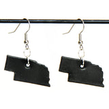 Black leather Nebraska earrings with silver hardware