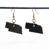 Black leather Nebraska earrings with gold hardware