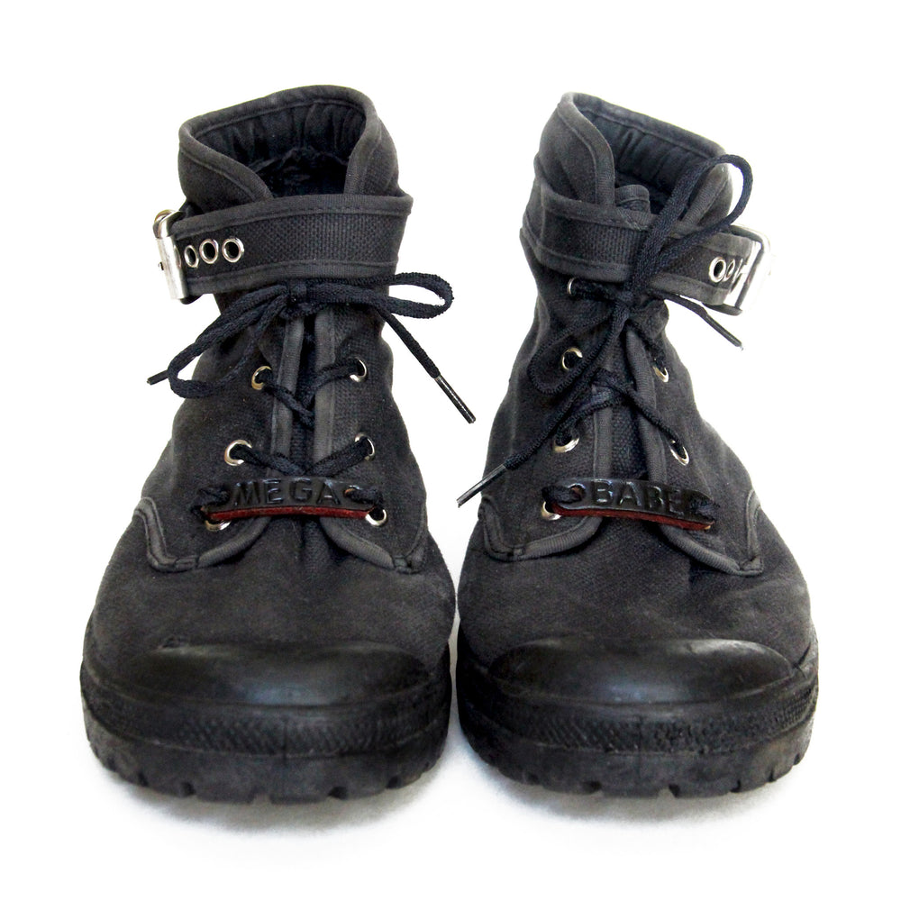 Black leather shoe plates: "mega babe" shown on shoes