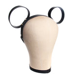 Black leather mouse ears, angled front view