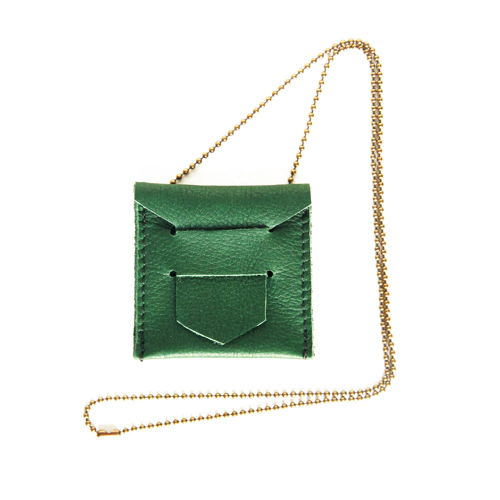 Green leather envelope pendant necklace