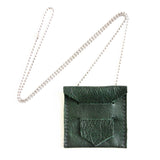 Dark dark green leather envelope pendant necklace