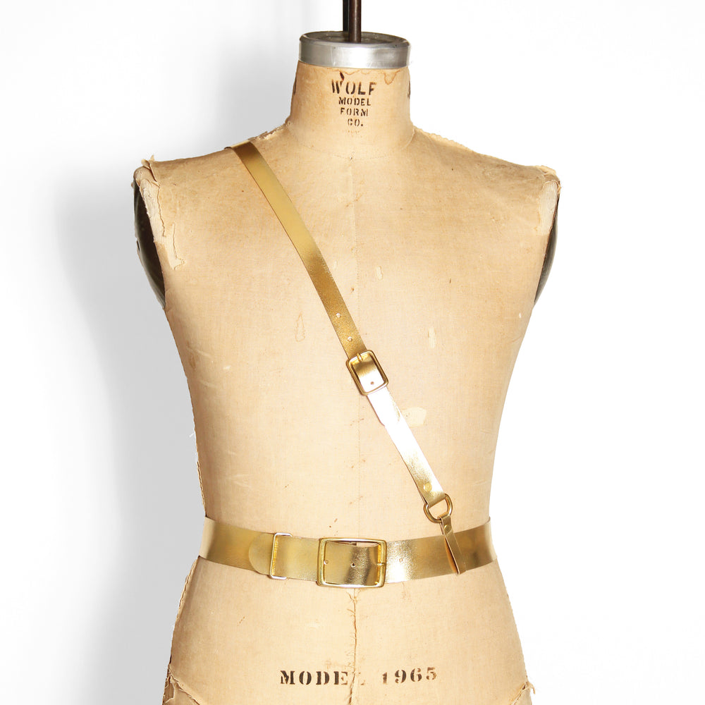 Military Belt -- Metallic Gold Leather