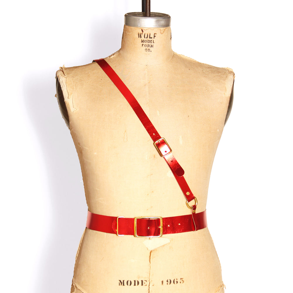 Military Belt -- Metallic Red Leather