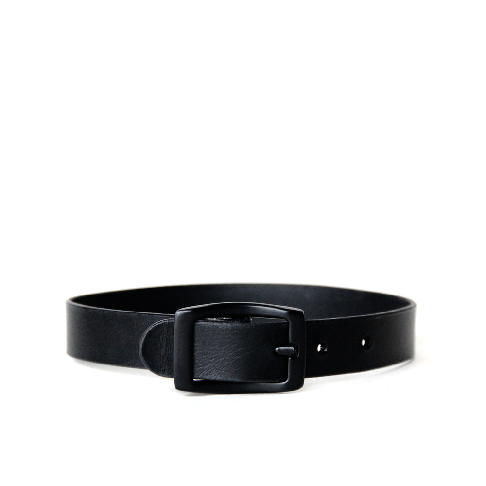Black choker with a black buckle on a white background.