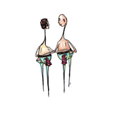 Two lovers look sweetly at one another. They are both shirtless and wearing jeans with pink hankies in their back pockets.