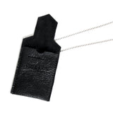 Black Leather ID holder necklace, open