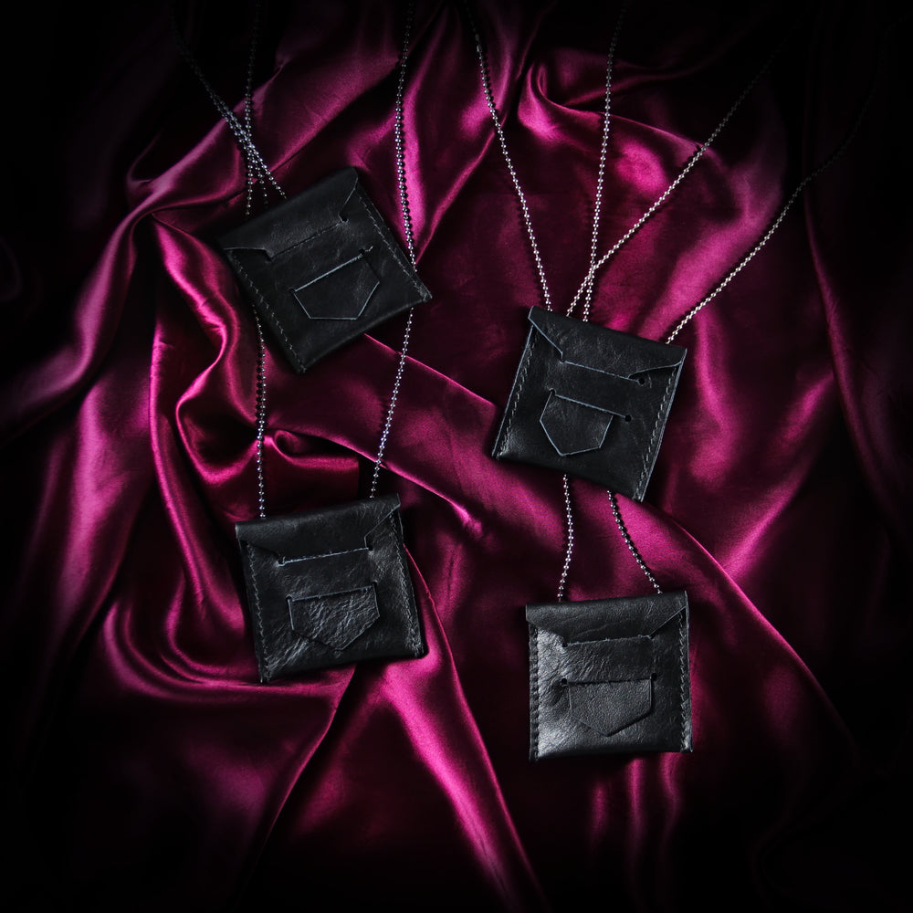 Black Leather Envelope Pendant Necklace -- sample sale