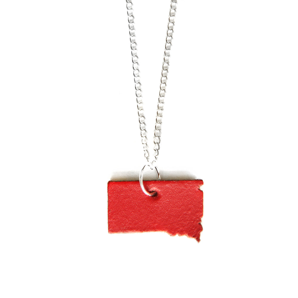 Red leather South Dakota shaped necklace