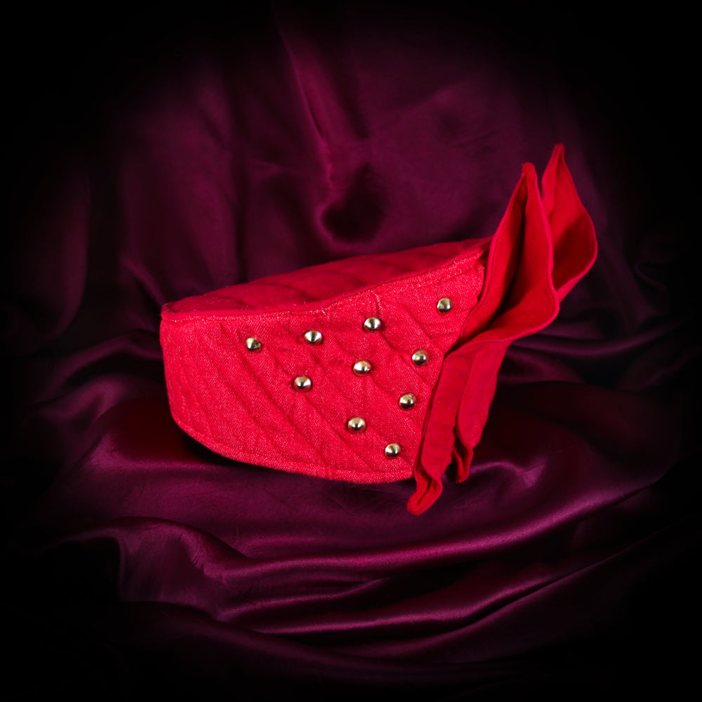 Red Quilted Denim Hat with Studs