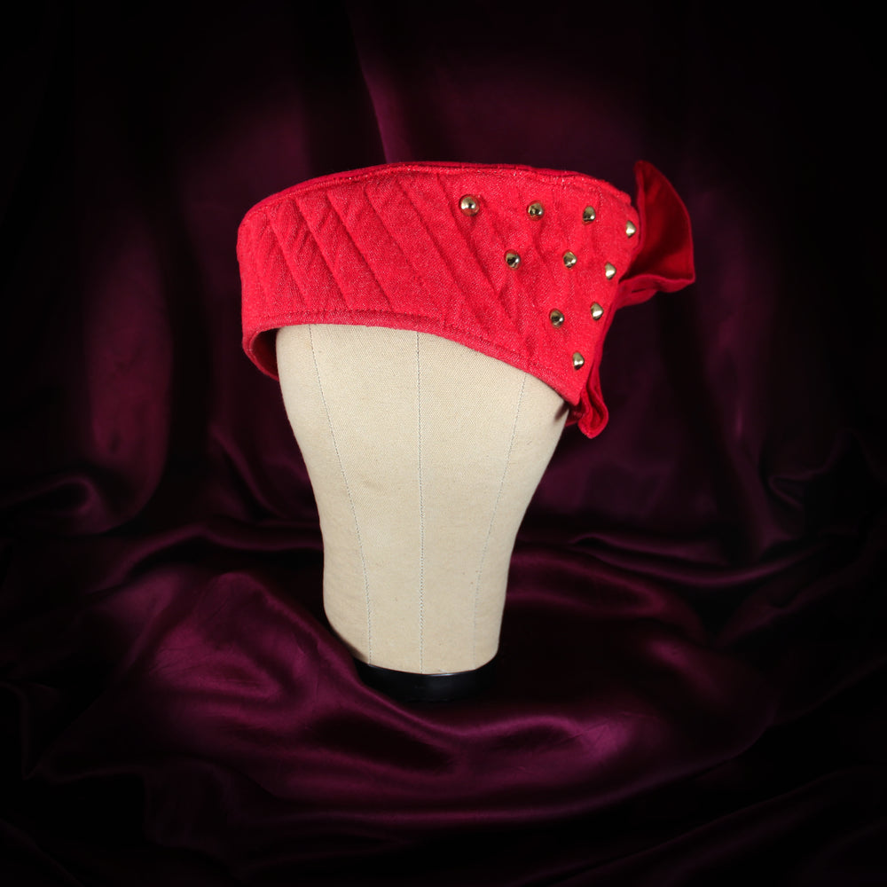 Red Quilted Denim Hat with Studs