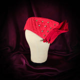 Red Quilted Denim Hat with Studs