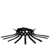 Black leather choker with nine thin spines coming off of the main choker base.