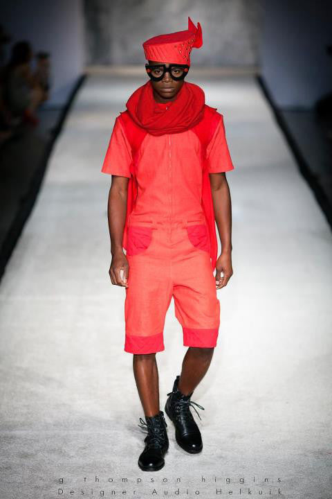 Red Quilted Denim Hat with Studs