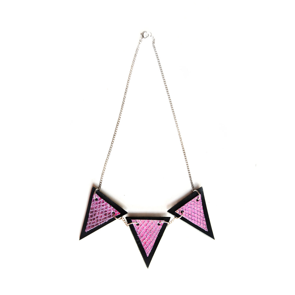 Trianthem Banner necklace, mermaid leather triangles full view