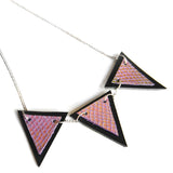 Trianthem Banner necklace, mermaid leather triangles, close angle view