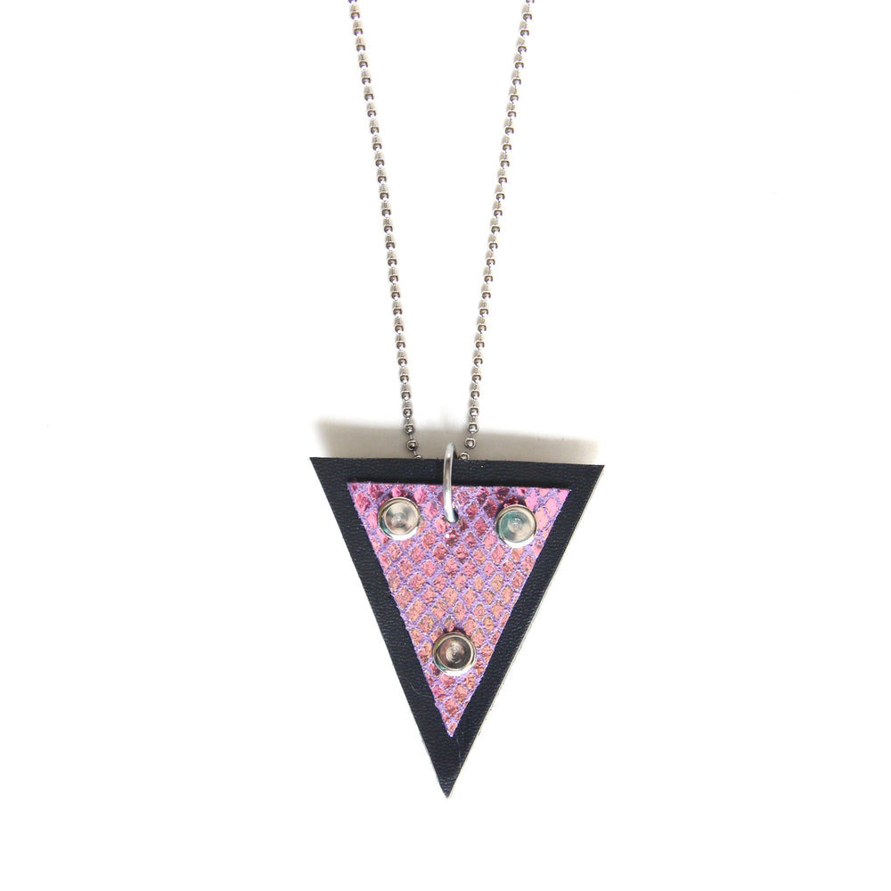 Trianthem Pendant necklace, purple mermaid leather, straight shot view