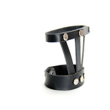 Black leather hand harness, side view