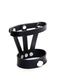 Black leather hand harness, palm view