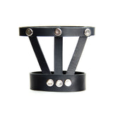 Black leather hand harness, front view