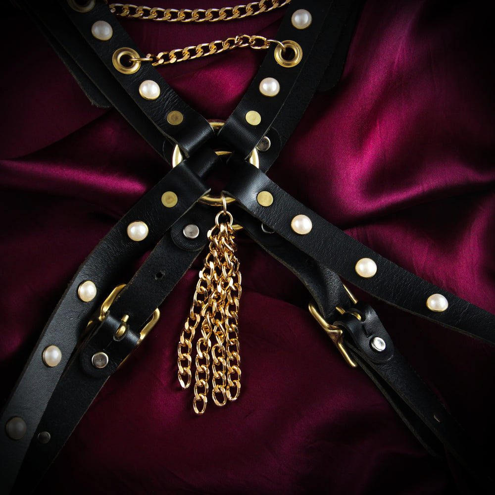 XX Harness with Gold Chains & Pearl Studs (sample)